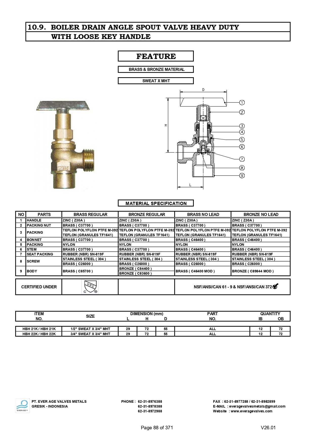 BOILER DRAIN ANGLE SPOUT VALVES HEAVY DUTY WITH LOOSE KEY HANDLE - HBH 21K - HBH 22K